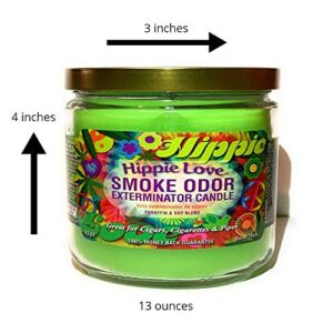 Smoke Odor Exterminator 13 oz Jar Candles Hippie Love, (2) Set of Two Candles.