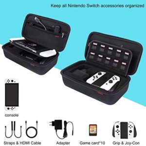 Bestico Carrying Case for Nintendo Switch and Switch OLED Model, Protective Hard Shell Portable Travel Case Pouch for Nintendo Switch Console, AC Adapter, Joy-con Grip, Joy-con Strap and 10 Game Cards