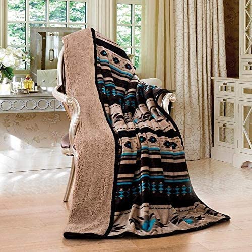 Nu Trendz Signature Southwest Design Sherpa Lined Throw Blanket 50"x 60" (tan)