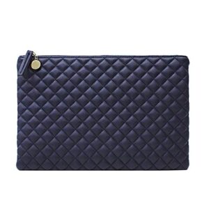 nigedu quilted diamond pattern women day clutch pu leather clutches ladies envelope bag luxury party evening bags large purse (blue)