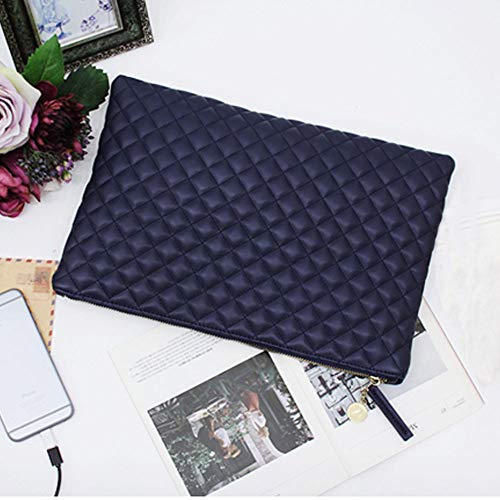 NIGEDU Quilted Diamond Pattern Women Day Clutch PU Leather Clutches Ladies Envelope Bag Luxury Party Evening Bags Large Purse (Blue)