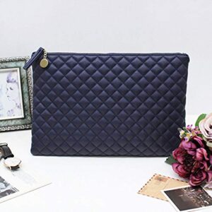 NIGEDU Quilted Diamond Pattern Women Day Clutch PU Leather Clutches Ladies Envelope Bag Luxury Party Evening Bags Large Purse (Blue)