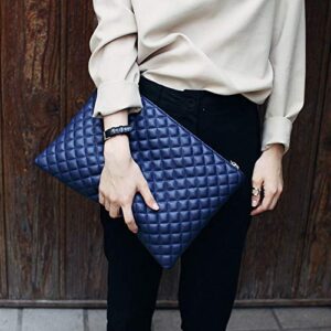 NIGEDU Quilted Diamond Pattern Women Day Clutch PU Leather Clutches Ladies Envelope Bag Luxury Party Evening Bags Large Purse (Blue)