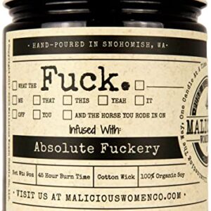 Malicious Women Candle Co - All The Fucks, Oakmoss & Amber Infused with Absolute Fuckery, All-Natural Soy Candle, 9 oz