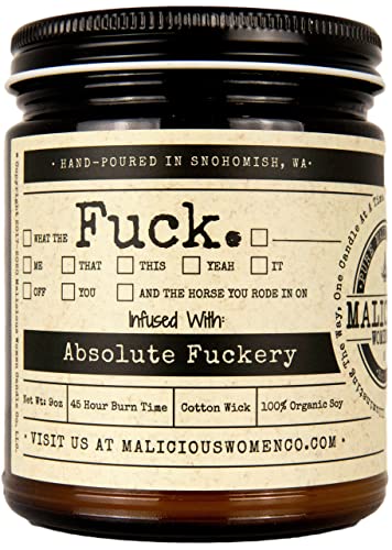 Malicious Women Candle Co - All The Fucks, Oakmoss & Amber Infused with Absolute Fuckery, All-Natural Soy Candle, 9 oz