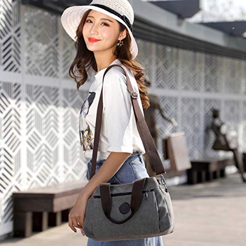 DOURR Hobo Handbags Canvas Crossbody Bag for Women, Multi Compartment Tote Purse Bags (Black - Medium)