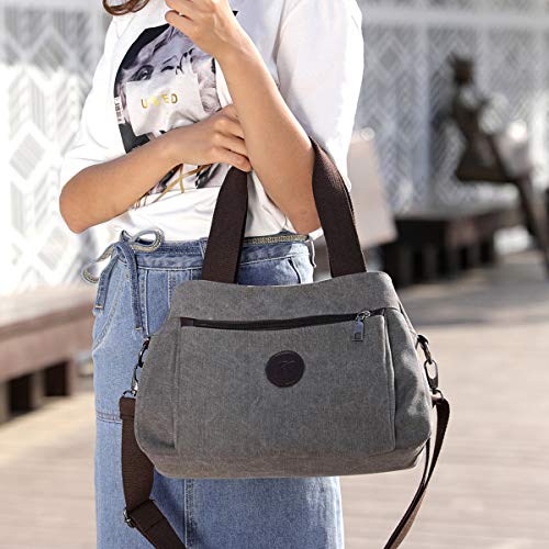 DOURR Hobo Handbags Canvas Crossbody Bag for Women, Multi Compartment Tote Purse Bags (Black - Medium)