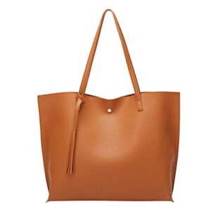 klgda women’s soft leather tote shoulder bag from, large capacity shopping backpacks tassel handbag brown