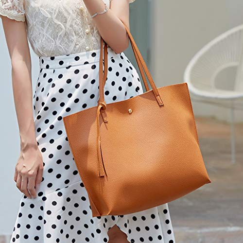 KLGDA Women's Soft Leather Tote Shoulder Bag from, Large Capacity Shopping Backpacks Tassel Handbag Brown