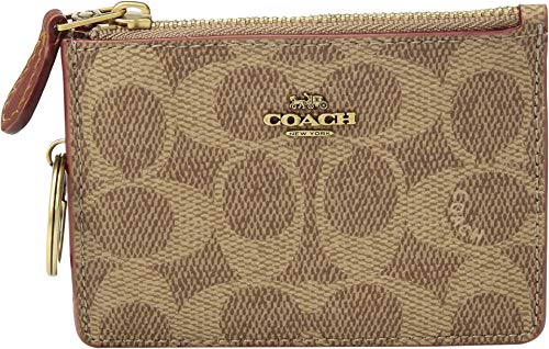 COACH Color Block Coated Canvas Signature Mini ID Skinny Tan/Rust/Brass One Size