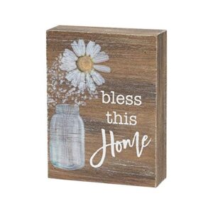 inspirational wood grain mini block sign, 4″ (bless this home)