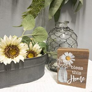 Inspirational Wood Grain Mini Block Sign, 4" (Bless This Home)