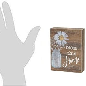 Inspirational Wood Grain Mini Block Sign, 4" (Bless This Home)