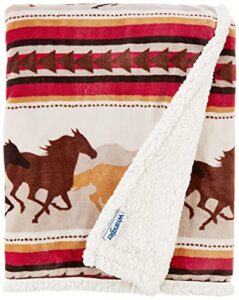 carstens, inc wrangler running horse country sherpa fleece throw blanket, brown, one size