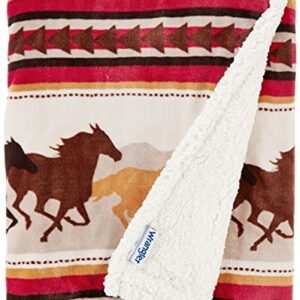 Carstens, Inc Wrangler Running Horse Country Sherpa Fleece Throw Blanket, Brown, One Size