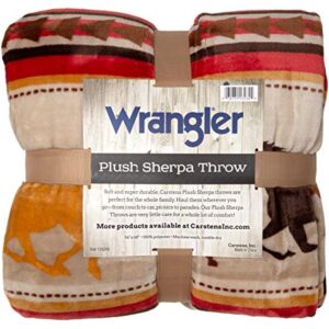 Carstens, Inc Wrangler Running Horse Country Sherpa Fleece Throw Blanket, Brown, One Size