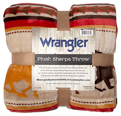 Carstens, Inc Wrangler Running Horse Country Sherpa Fleece Throw Blanket, Brown, One Size