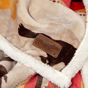 Carstens, Inc Wrangler Running Horse Country Sherpa Fleece Throw Blanket, Brown, One Size