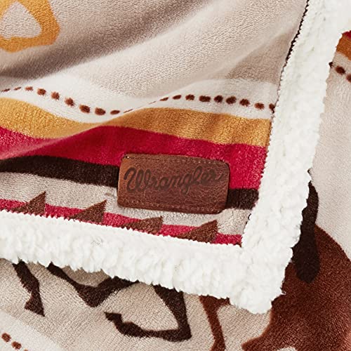 Carstens, Inc Wrangler Running Horse Country Sherpa Fleece Throw Blanket, Brown, One Size