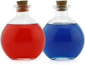 cornucopia round glass spherical bottles, potion bottles” with corks (2-pack, 8-ounce capacity); large bottles for costume props, decor & diy crafts