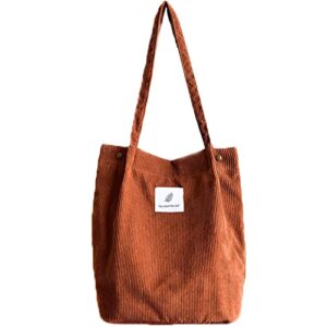 wantgor corduroy totes bag women’s shoulder handbags small shopping bag (brown)