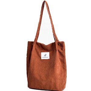 WantGor Corduroy Totes Bag Women's Shoulder Handbags Small Shopping Bag (Brown)