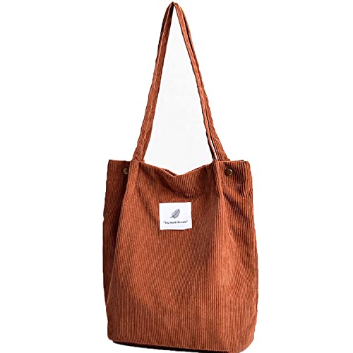 WantGor Corduroy Totes Bag Women's Shoulder Handbags Small Shopping Bag (Brown)