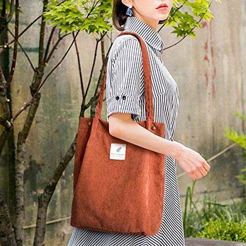 WantGor Corduroy Totes Bag Women's Shoulder Handbags Small Shopping Bag (Brown)