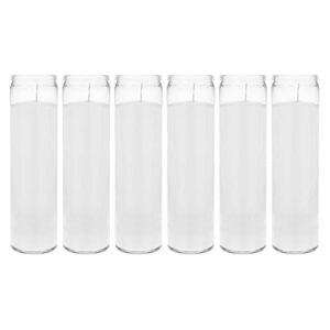 mega candles 6 pcs unscented white 7 day devotional prayer glass container candle, premium wax candles 2 inch x 8 inch, great for sanctuary, vigils, prayers, blessing, religious & more