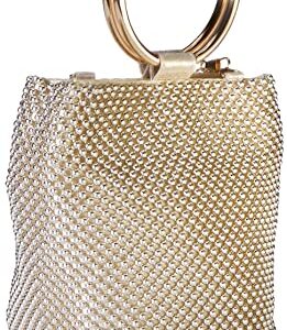 Jessica McClintock womens Jessica Mcclintock Gwen Ball Mesh Ring Wristlet Pouch Clutch Evening Bag, Gold, One Size US