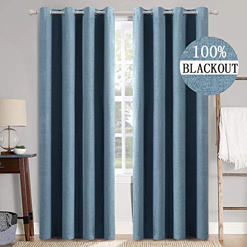 MIULEE Linen Texture Curtains for Bedroom Solid 100% Blackout Thermal Insulated Dusty Blue Curtains Grommet Room Darkening Curtains/Draperies Luxury Decor for Living Room Nursery 52x84 Inch (2 Panels)