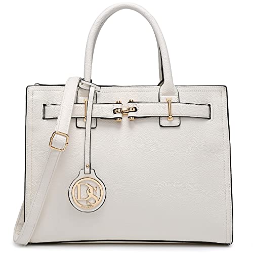 Dasein Women Satchel Purses Handbags Belted Top-handle Work Tote Shoulder Bags with Long Strap (White)