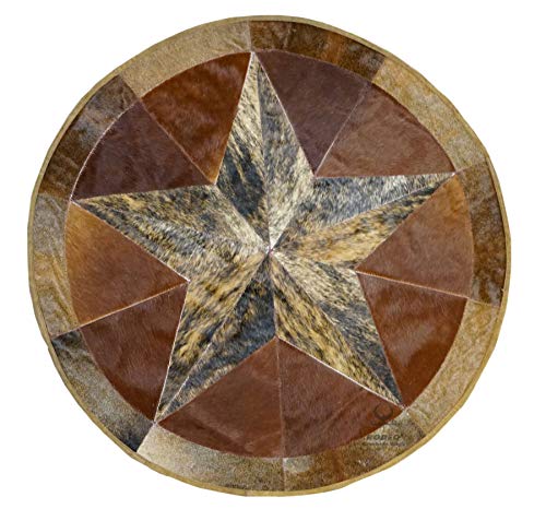 rodeo Texas Star Patch Work Cowhide Rug with linging Diameter 40 in (Burbon)