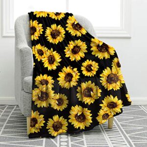 jekeno sunflower gifts blanket, double sided print throw soft warm lightweight blanket for women birthday christmas, home living room decor black 50″x60″