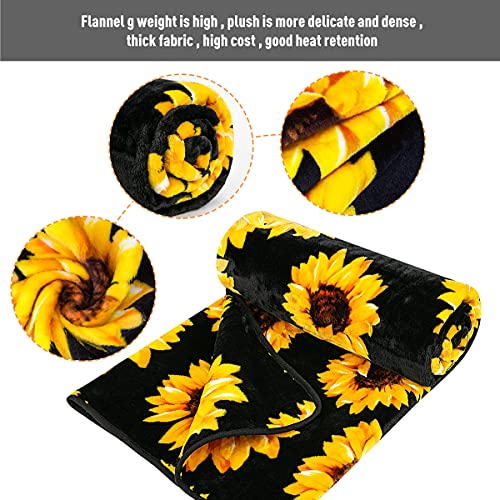 Jekeno Sunflower Gifts Blanket, Double Sided Print Throw Soft Warm Lightweight Blanket for Women Birthday Christmas, Home Living Room Decor Black 50"x60"