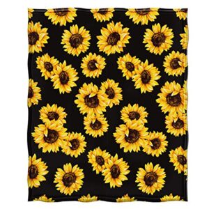 Jekeno Sunflower Gifts Blanket, Double Sided Print Throw Soft Warm Lightweight Blanket for Women Birthday Christmas, Home Living Room Decor Black 50"x60"