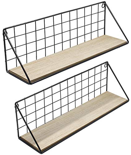 Sorbus® Floating Shelves Wall Mounted Rustic Wood Storage Set for Picture Frames, Collectibles, Decorative Items, Great for Living Room, Office, Bedroom, Bathroom, Kitchen, etc (2-Pack, Natural)