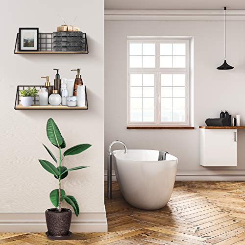 Sorbus® Floating Shelves Wall Mounted Rustic Wood Storage Set for Picture Frames, Collectibles, Decorative Items, Great for Living Room, Office, Bedroom, Bathroom, Kitchen, etc (2-Pack, Natural)