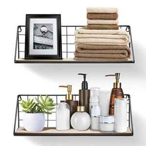 Sorbus® Floating Shelves Wall Mounted Rustic Wood Storage Set for Picture Frames, Collectibles, Decorative Items, Great for Living Room, Office, Bedroom, Bathroom, Kitchen, etc (2-Pack, Natural)