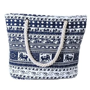 ginbl large canvas elephant tote bag with zipper for women travel shopping rope handle beach handbag