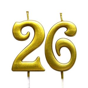 magjuche gold 26th birthday numeral candle, number 26 cake topper candles party decoration for women or men