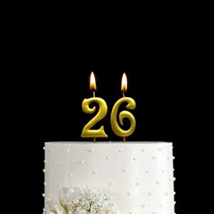 MAGJUCHE Gold 26th Birthday Numeral Candle, Number 26 Cake Topper Candles Party Decoration for Women or Men