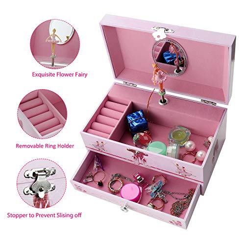 TAOPU Sweet Musical Jewelry Box with Pullout Drawer and dancing Ballerina Girl Figurines Music Box Jewel Storage Case for girls