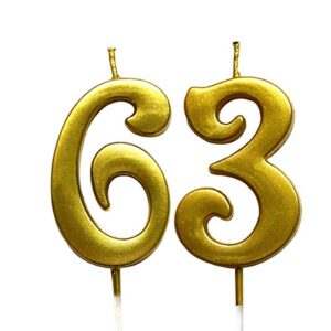 magjuche gold 63rd birthday numeral candle, number 63 cake topper candles party decoration for women or men