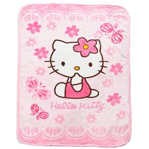 holy home pink flowers and butterfly flannel fleece toddler throw blanket,39″x55″ cartoon cat