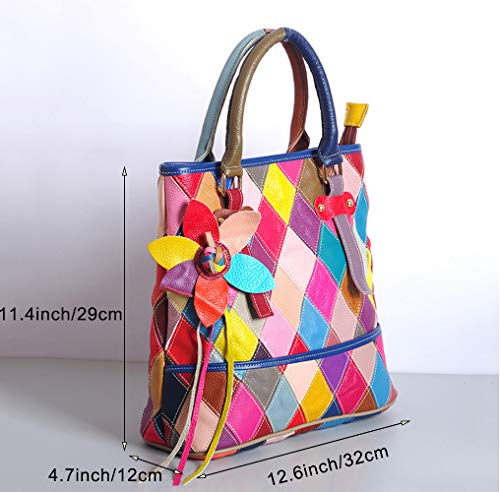 Segater® Women's Multicolor Tote Handbag Genuine Leather Color matching Design Hobo Crossbody Shoulder Bag Purses