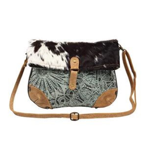 myra bag macey flap over upcycled canvas & cowhide leather small crossbody bag s-1221