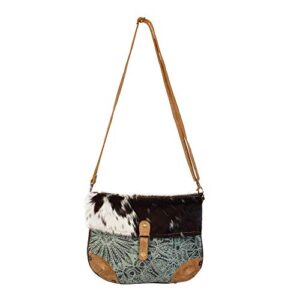 Myra Bag Macey Flap Over Upcycled Canvas & Cowhide Leather Small Crossbody Bag S-1221