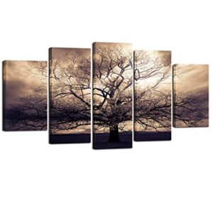 sechars – 5 piece large canvas wall art sepia tree of life picture photo art print on canvas mysterious fantasy forest artwork for home office living room decor gallery wrap ready to hang