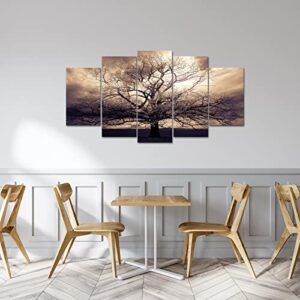 sechars - 5 Piece Large Canvas Wall Art Sepia Tree of Life Picture Photo Art Print on Canvas Mysterious Fantasy Forest Artwork for Home Office Living Room Decor Gallery Wrap Ready to Hang